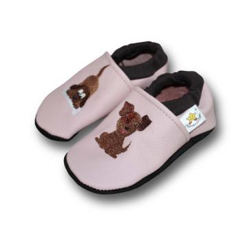 Krabbelschuhe Hund auf rosa